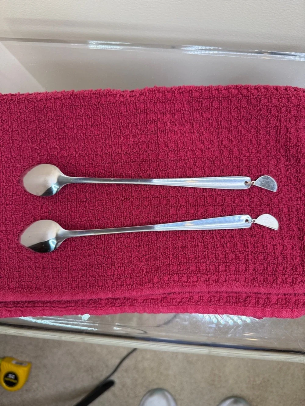 Crate&Barrel Silver Long-Handled Serving Spoons with Yellow Lemon Charms